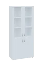 CLE 5 - 8VS skříň léková, 4-dveřová, sklo čiré v liště, výsuvná deska, 2x zámek, 1800x800x400, bílá